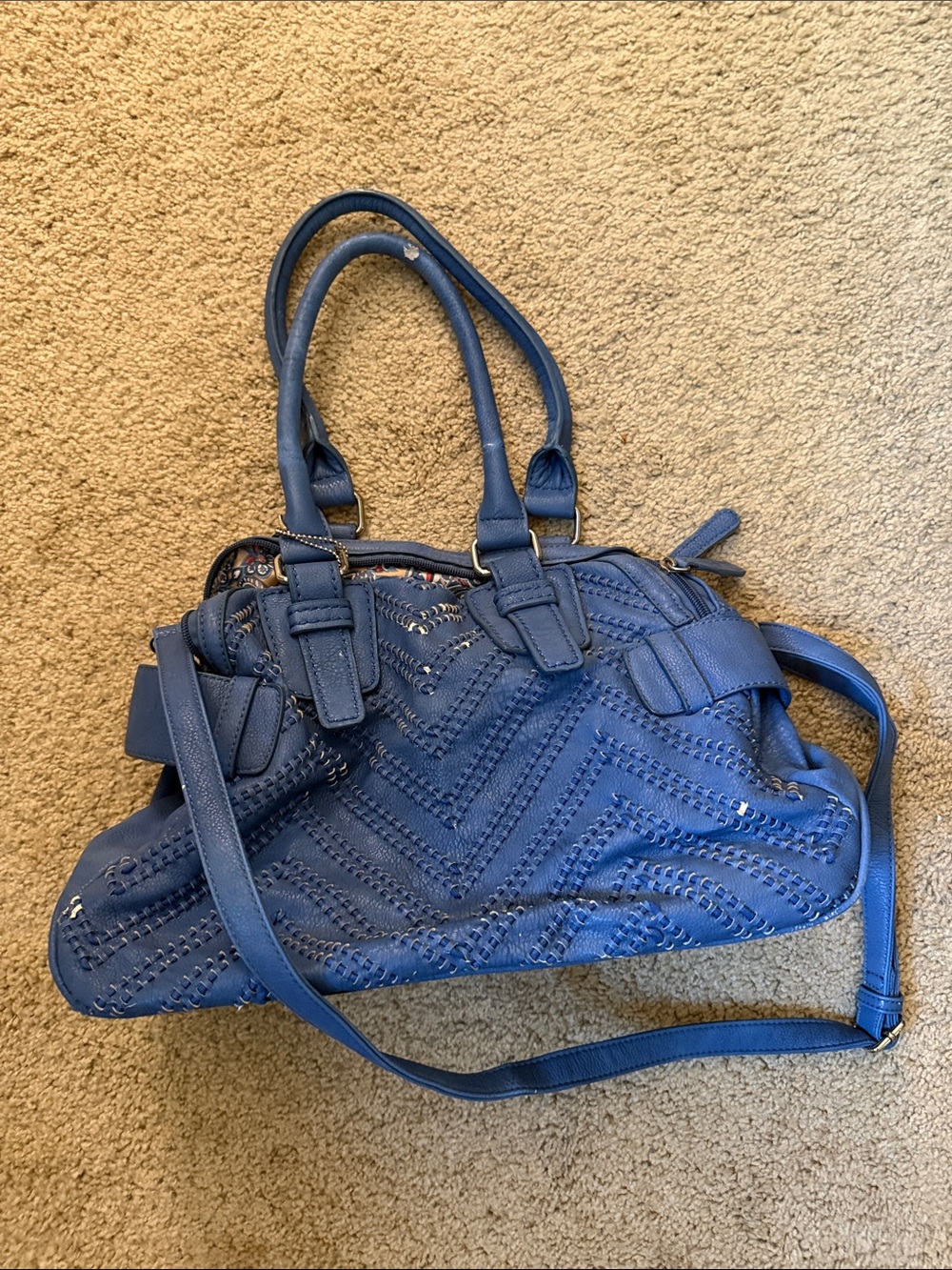 Big Buddha Royal Blue Chevron-Stitched Shoulder Bag with Crossbody Strap